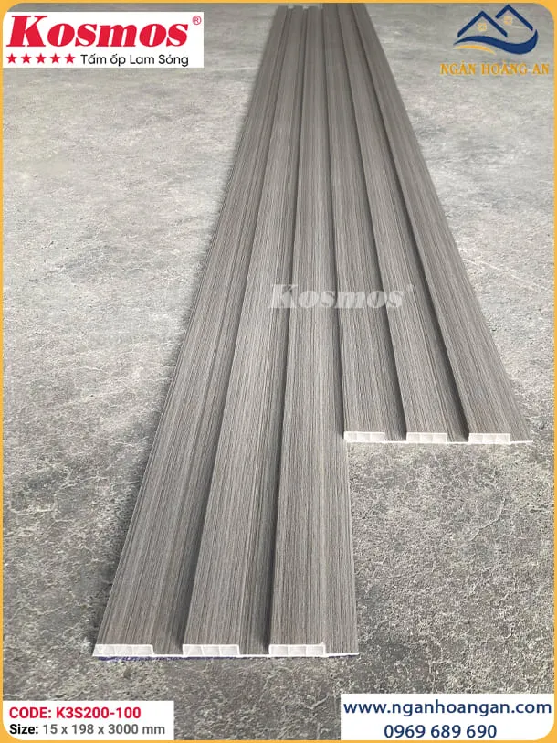Lam Sóng Nhựa Ốp Tường Kosmos K3S200-100 Màu Xám Vân Gỗ Lam Sóng Nhựa Ốp Tường Kosmos K3S200-100 Màu Xám Vân Gỗ