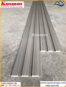 Lam Sóng Nhựa Ốp Tường Kosmos K3S200-100 Màu Xám Vân Gỗ