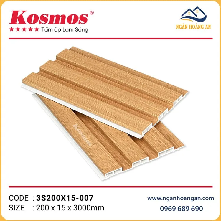 Lam Sóng Ốp Trần Nhựa Giả Gỗ Komsos 3S200X15-007