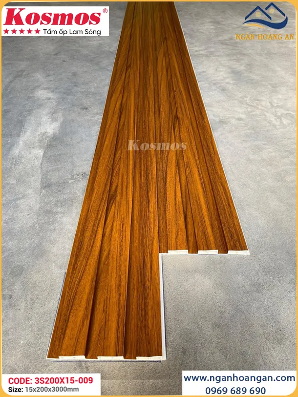 Lam Sóng Ốp Trần Nhựa Giả Gỗ Kosmos 3S200X15-009