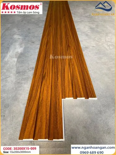 Lam Sóng Ốp Trần Nhựa Giả Gỗ Kosmos 3S200X15-009