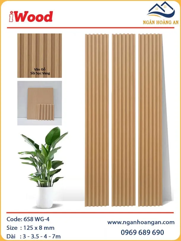 Ốp Trần Lam Sóng Than Tre Vân Gỗ Sòi Sọc Vàng iWood 6S8 WG-4
