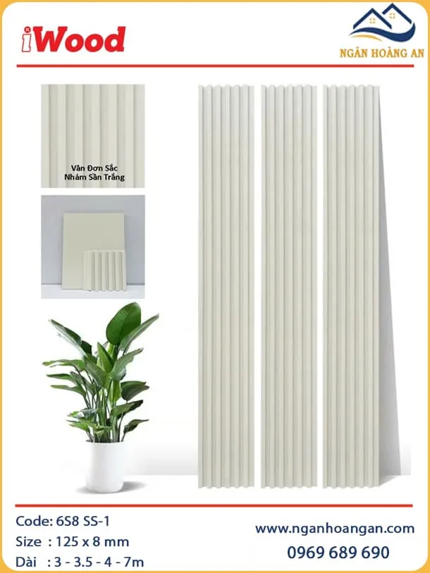 Tấm Ốp Lam Sóng Than Tre Vân Đơn Sắc Nhám Sần Trắng iWood 6S8 SS-1 Tấm Ốp Lam Sóng Than Tre Vân Đơn Sắc Nhám Sần Trắng iWood 6S8 SS-1