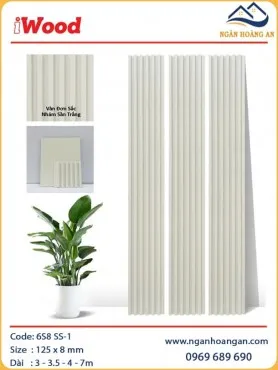 Tấm Ốp Lam Sóng Than Tre Vân Đơn Sắc Nhám Sần Trắng iWood 6S8 SS-1