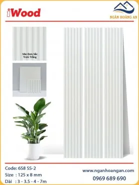 Tấm Ốp Lam Sóng Than Tre Vân Đơn Sắc Trắng Trơn iWood 6S8 SS-2