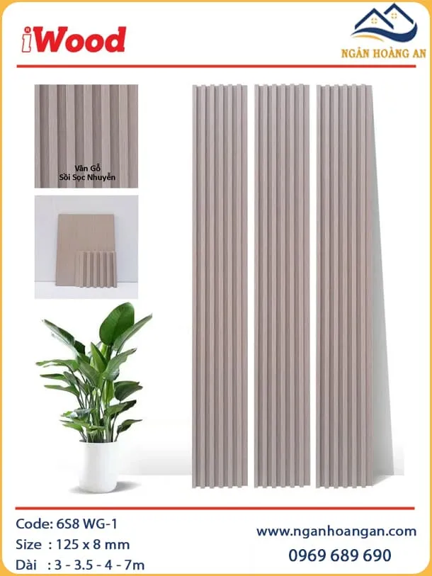 Tấm Ốp Lam Sóng Than Tre Giả Vân Gỗ Sồi iWood 6S8 WG-1