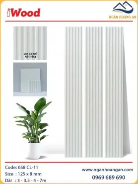 Tấm Ốp Lam Sóng Than Tre Giả Vân Vải Nổi Gỗ Trắng iWood 6S8 CL-11