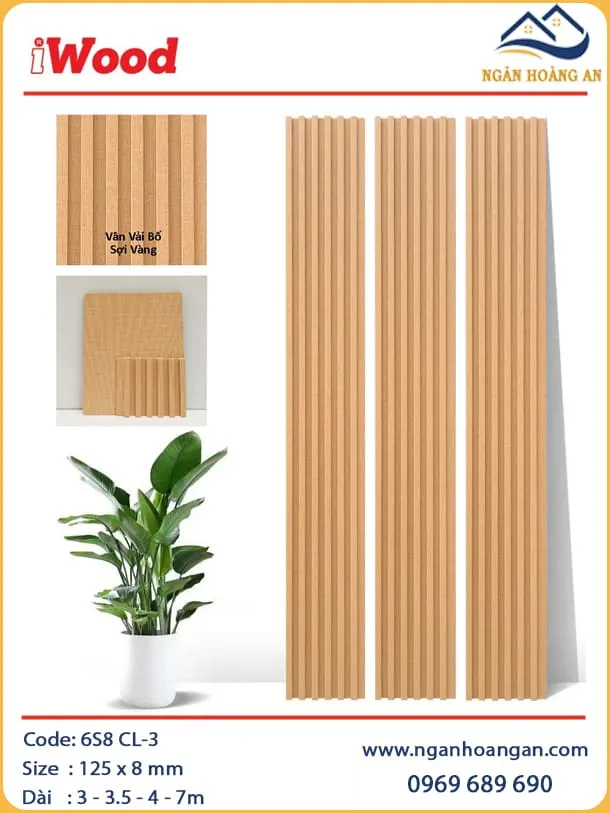 Tấm Ốp Lam Sóng Than Tre Ốp Tường Giả Vải Bố Vàng iWood 6S8 CL-3