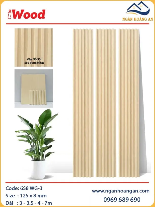 Tấm Ốp Lam Sóng Than Tre Vân Gỗ Sồi Sọc Vàng Nhạt iWood 6S8 WG-3 Tấm Ốp Lam Sóng Than Tre Vân Gỗ Sồi Sọc Vàng Nhạt iWood 6S8 WG-3