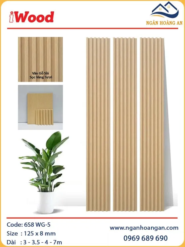 Tấm Ốp Lam Sóng Than Tre Vân Gỗ Sồi Sọc Vàng Tươi iWood 6S8 WG-5