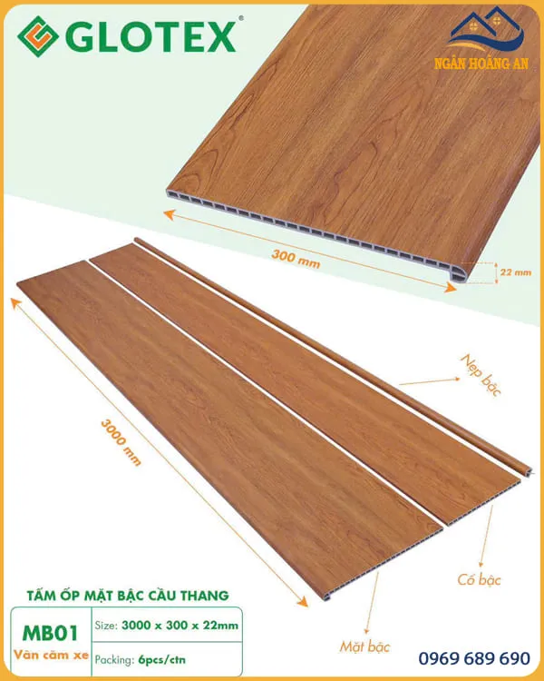 Mặt Bậc Cầu Thang Nhựa PVC Giả Gỗ Glotex MB01