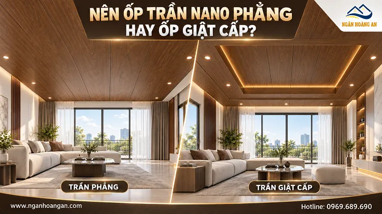 Nên Ốp Trần Nano Nhựa Giả Gỗ Phẳng Hay Giật Cấp Cho Nhà Ở?