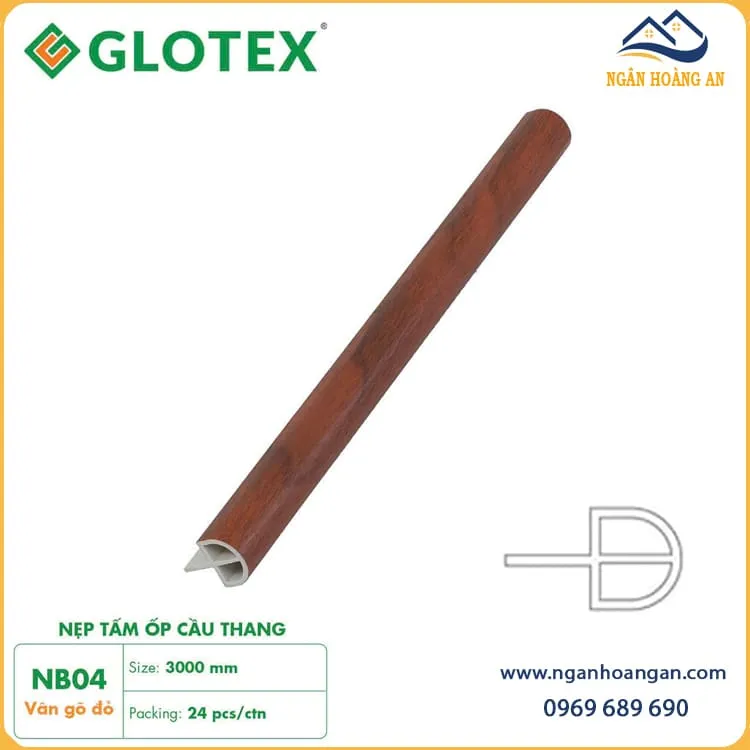 Nẹp Bậc Cầu Thang Nhựa Giả  Vân Gỗ Glotex NB04