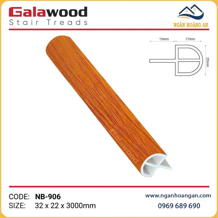 Nẹp Bậc Cầu Thang Nhựa PVC Giả Gỗ Galawood NB-906 Nẹp Bậc Cầu Thang Nhựa PVC Giả Gỗ Galawood NB-906