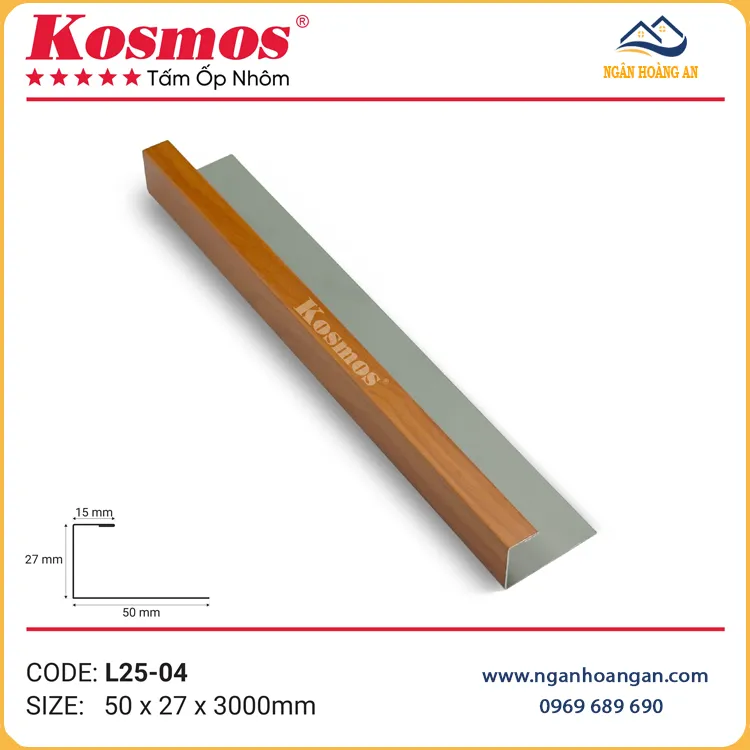 Nẹp Kết Thúc Nhôm Kosmos L25-04 Vân Gỗ Cam Cánh Gián