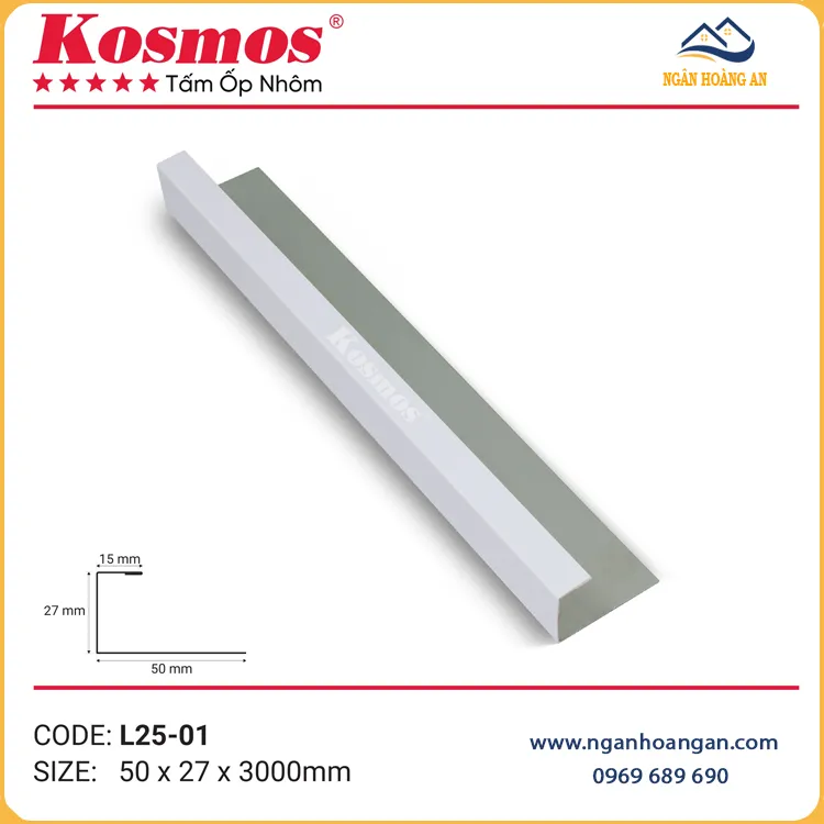 Nẹp Kết Thúc Trần Nhôm Kosmos L25-01 Màu Trắng