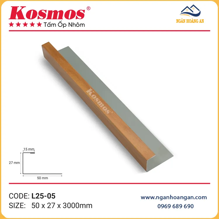 Nẹp Kết Thúc Trần Nhôm Kosmos L25-05 Vân Gỗ Vàng Cam