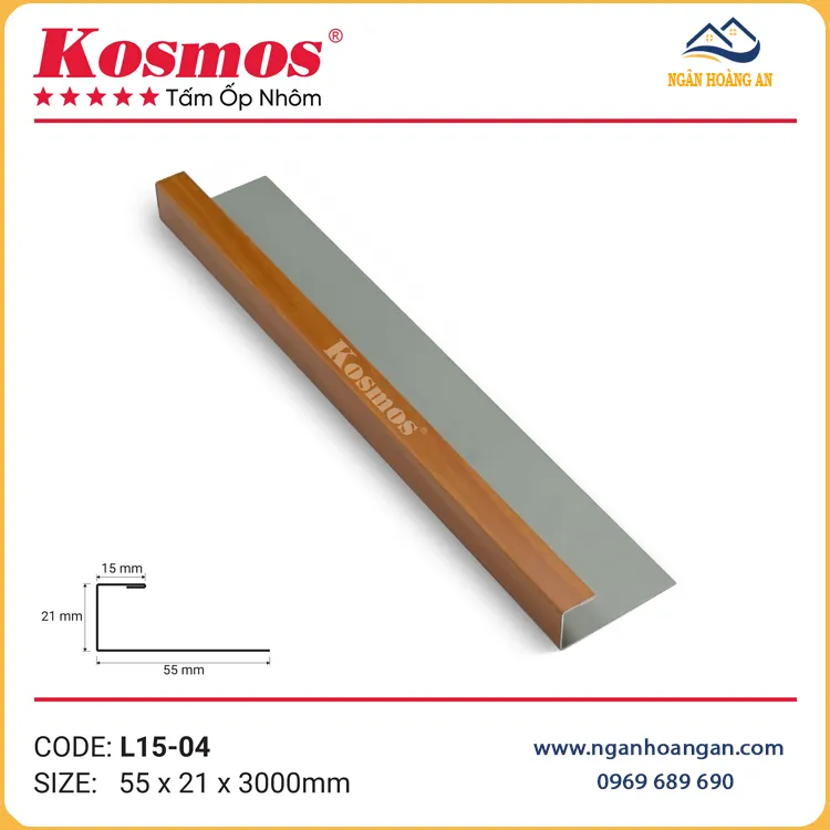 Nẹp Nhôm Kết Thúc Chữ L Kosmos L15-04 Vân Gỗ Cam
