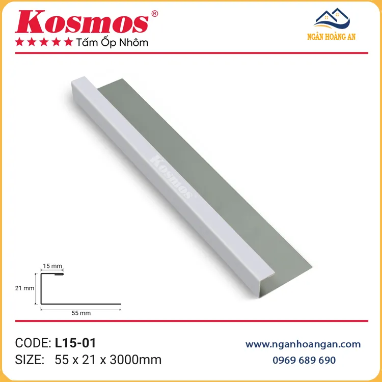Nẹp Nhôm Kết Thúc Trần Nhôm Kosmos L15-01 Màu Trắng
