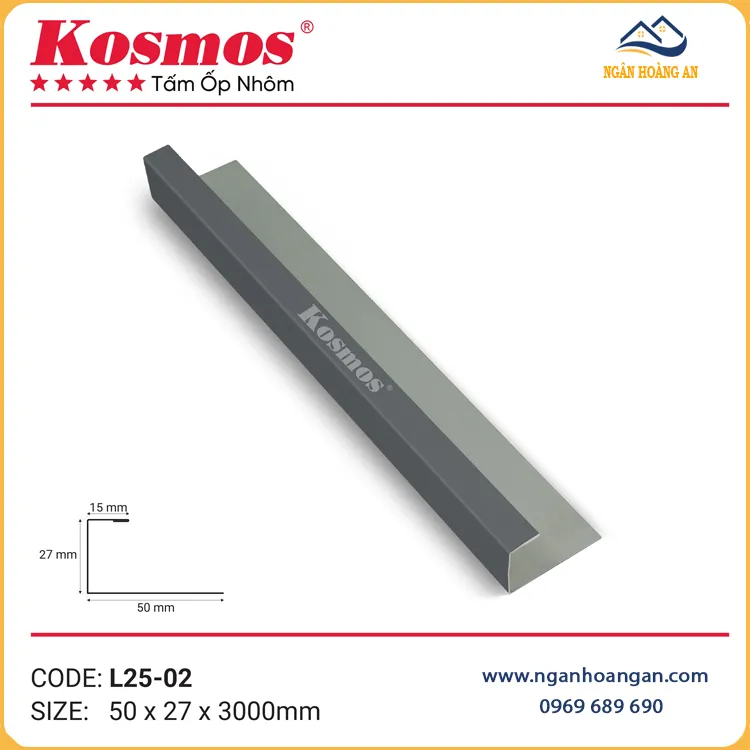 Nẹp Nhôm Kết Thúc Trần Nhôm Kosmos L25-02 Màu Xám