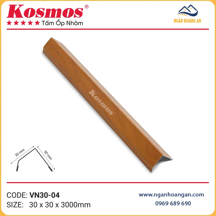 Nẹp V Trần Nhôm Kosmos 30x30 VN30-04 Vân Gỗ Cam Cánh Gián