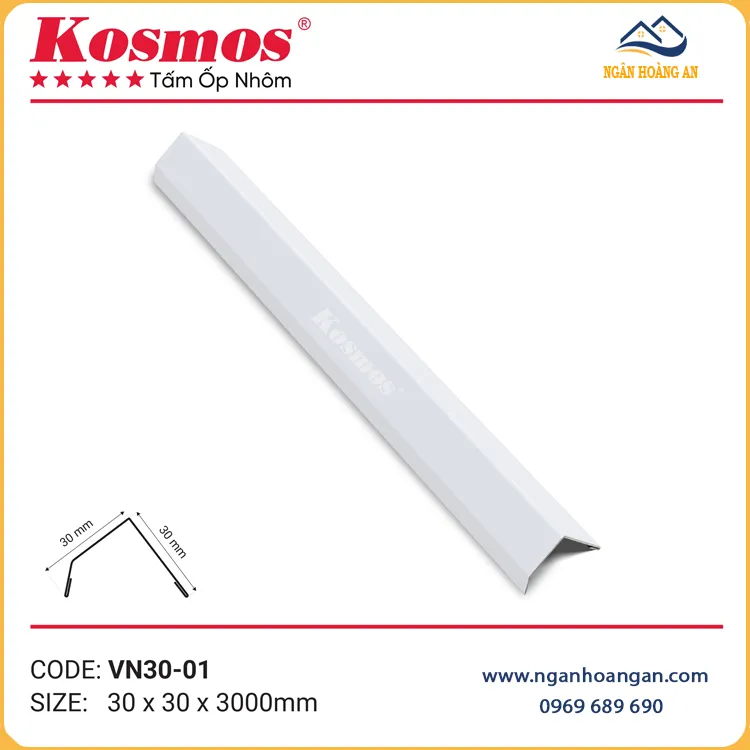 Nẹp V Nhôm Trần Nhôm Kosmos VN30-01 Màu Trắng