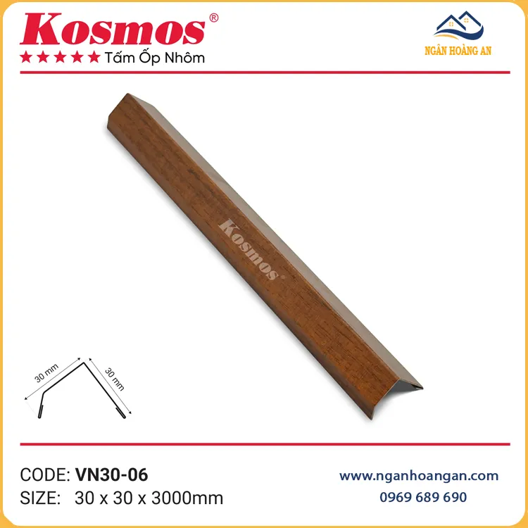 Nẹp V Trần Nhôm Kosmos VN30-06 Vân Gỗ Nâu Đỏ