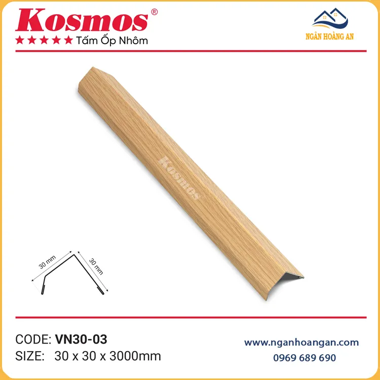 Nẹp V Trần Nhôm Kosmos VN30-03 Vân Gỗ Vàng Sồi