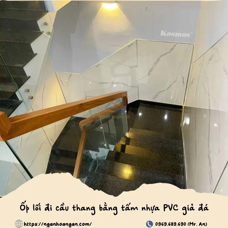Ốp Cầu Thang Bằng Tấm Nhựa PVC GIả Vân Đá