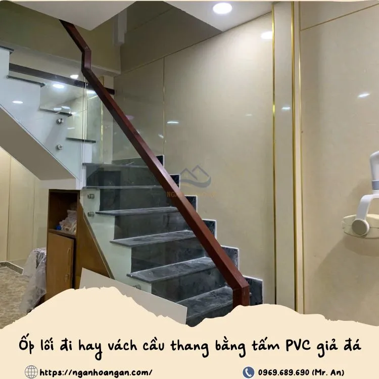 Ốp Lối Đi Hay Vách Câu Thang Bằng Tấm PVC Giả Đá