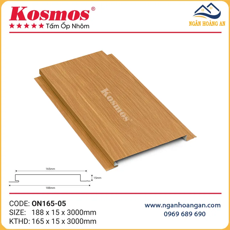 Ốp Trần Nhôm Phẳng Vân Gỗ Kosmos ON165-05 Vàng Cam