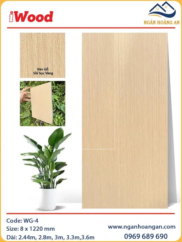 Ốp Trần Sợi Than Tre Đa Năng Vân Gỗ Sòi Sọc Vàng iWood WG-4
