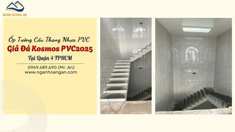 Ốp Tường Cầu Thang Nhựa PVC Giả Đá Kosmos PVC2025Tại Quận 4 TPHCM