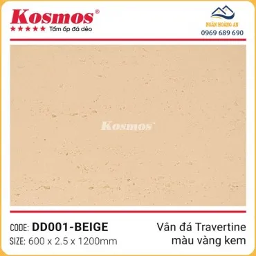 Ốp Tường Đá Dẻo Kosmos 2.5mm DD001 Vân Travertine Vàng Kem