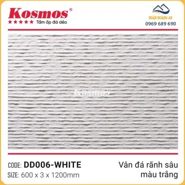Tấm Ốp Đá Dẻo Kosmos 3mm DD006 Vân Rãnh Sâu Trắng Kem