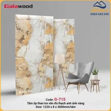 Ốp Tường Than Tre Galawood G-715 Vân Đá PET Thạch Anh Ánh Vàng