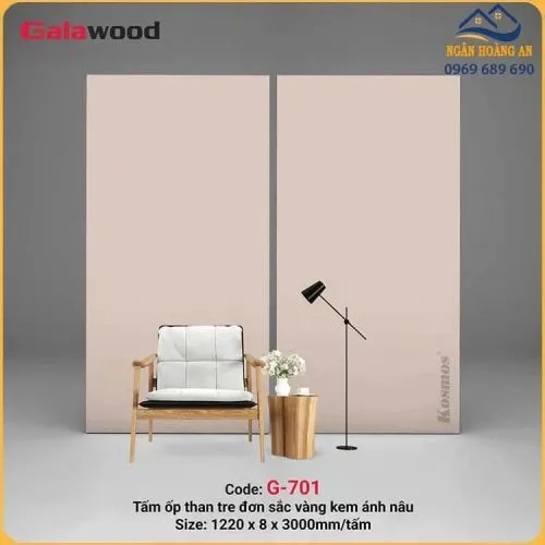 Ốp Tường Than Tre Galawood 8mm G-701 Đơn Sắc Vàng Kem Ánh Nâu