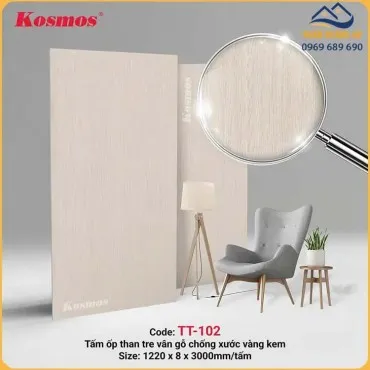 Ốp Tường Than Tre Kosmos Vân Gỗ Chống Xước Vàng Kem TT-102