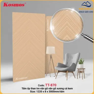 Ốp Tường Than Tre Kosmos TT-870 Vân Gỗ Xương Cá Vàng Kem 