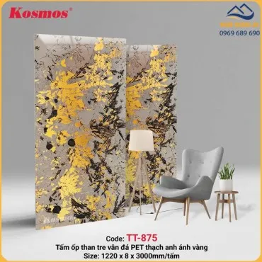 Ốp Tường Than Tre Vân Đá PET Thạch Anh Ánh Vàng Kosmos TT-875