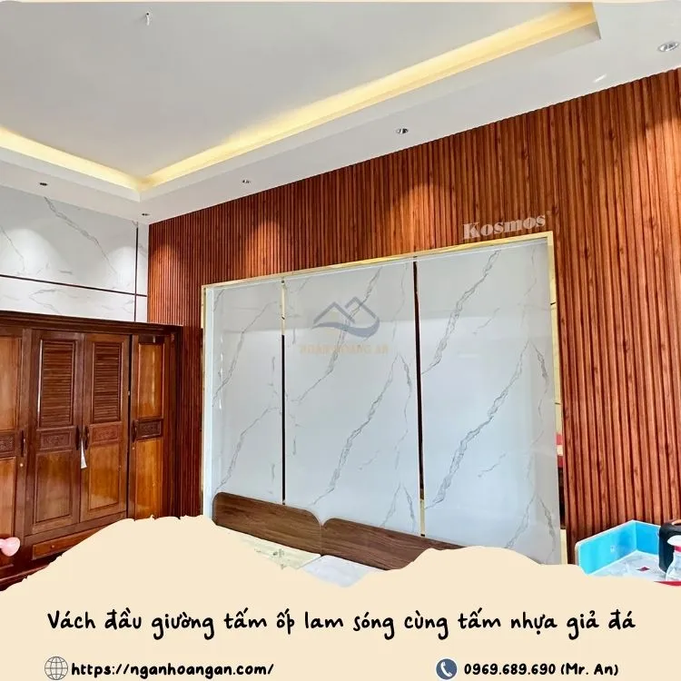 Ốp Vách Đầu Giường Bằng Tấm Nhựa Lam Sóng