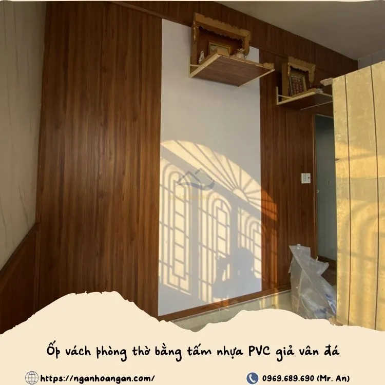 Ốp Vách Phòng Thờ Bằng Tấm Nhựa PVC Giả Vân Đá