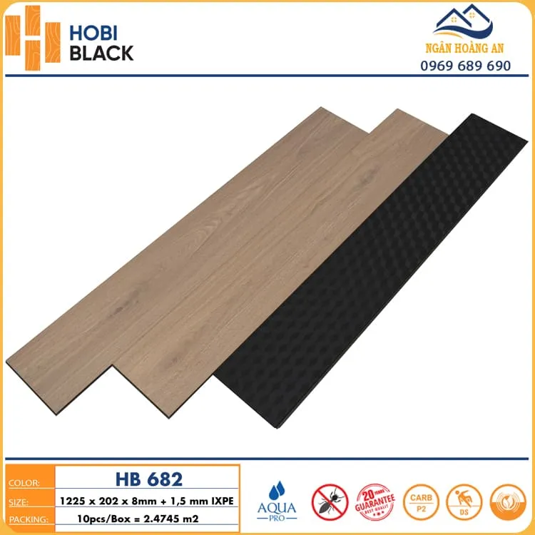 Sàn Gỗ Công Nghiệp Cốt Đen Hobi Black HB682 8mm Sàn Gỗ Công Nghiệp Cốt Đen Hobi Black HB682 8mm