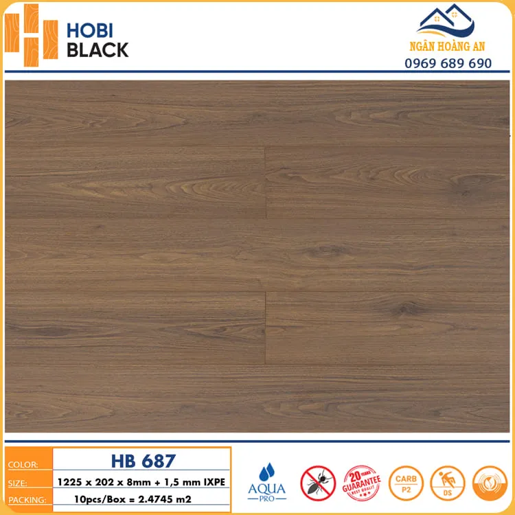 Sàn Gỗ Công Nghiệp Cốt Đen Hobi Black HB687 8mm