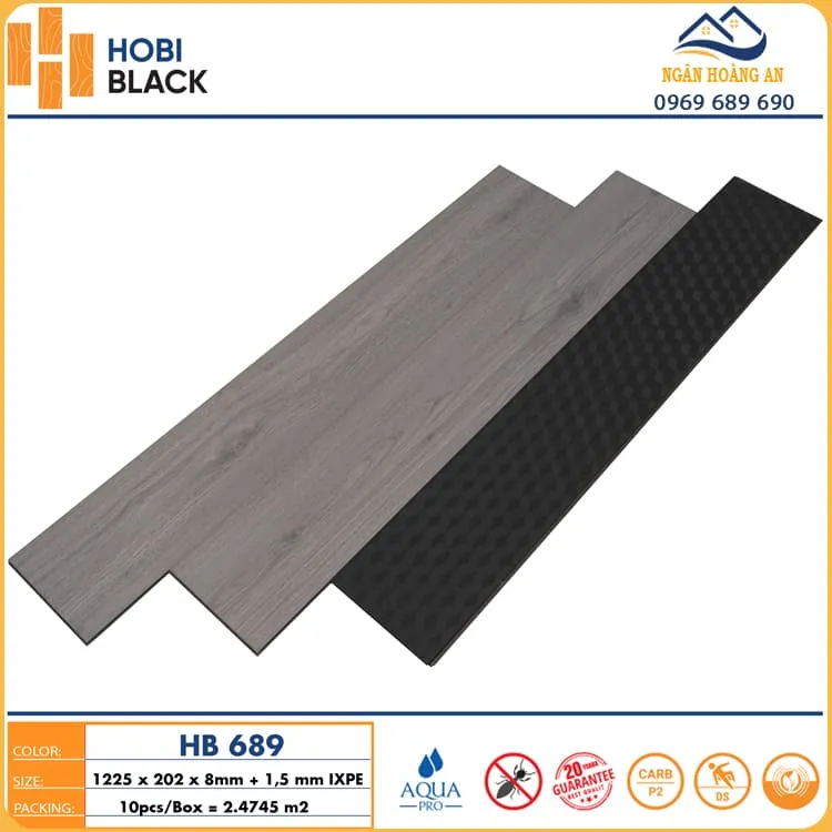 Sàn Gỗ Công Nghiệp Cốt Đen Hobi Black HB689 8mm