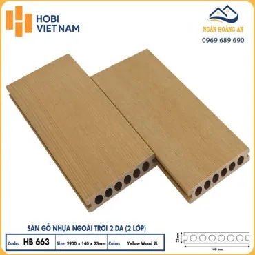 Sàn Gỗ Nhựa 2 Da Ngoài Trời Lỗ Tròn Hobiwood HB663 Yellow Wood 