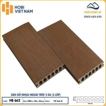 Sàn Gỗ Nhựa Lỗ Tròn 2 Lớp Phủ Polymer Hobiwood HB662 YM Teak