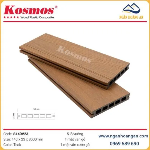 Sàn Gỗ Nhựa Lỗ Vuông 2 Da Ngoài Trời Kosmos S140V23 Teak