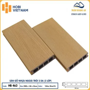 Sàn Gỗ Nhựa Ngoài Trời 2 Da Lỗ Vuông Hobiwood HB463 Yellow Wood