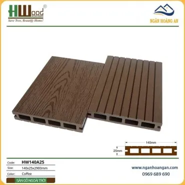Sàn Gỗ Nhựa Ngoài Trời Lỗ Vuông Hwood HW140A25 Coffee